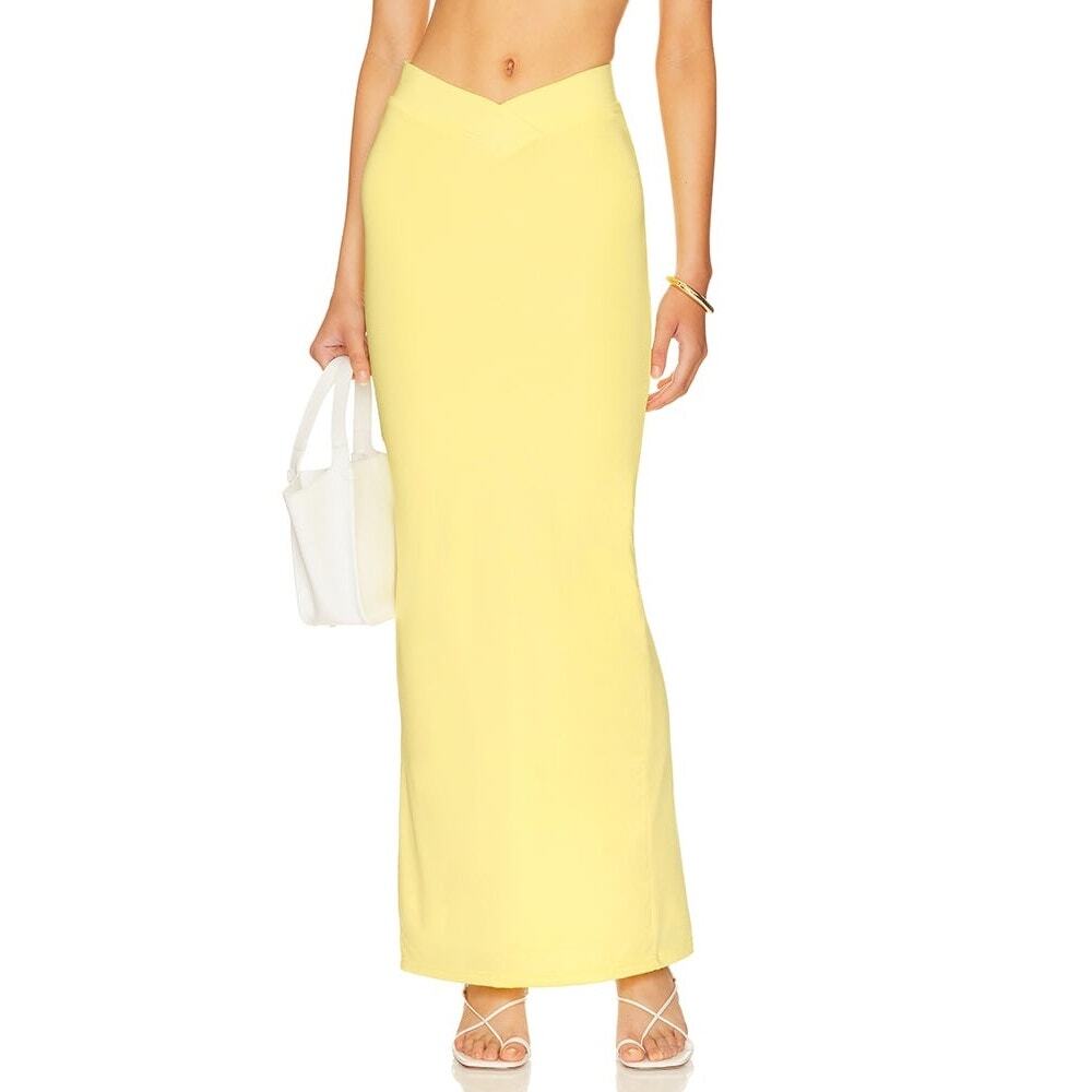 Superdown Raquel Maxi Skirt Yellow Jersey Surplice Back‎ Slit Pull On Sz M